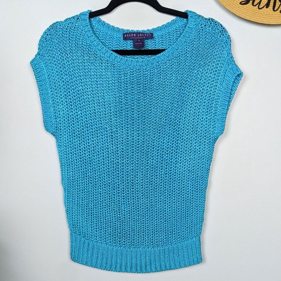 Ralph Lauren Collection Purple Label Open Knit Sleeveless Sweater S Turquoise - Picture 4 of 9